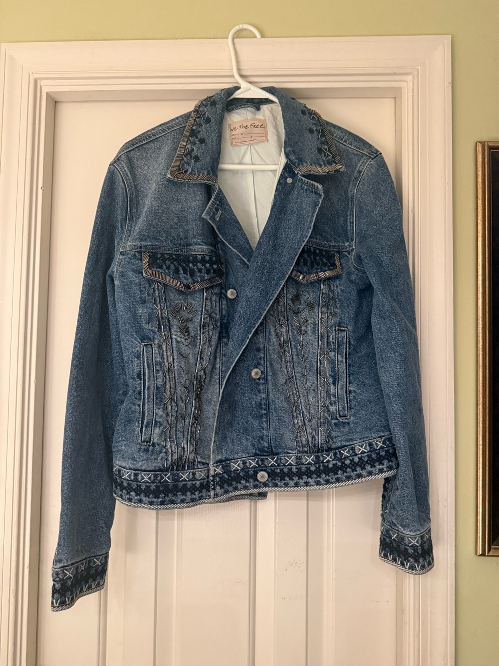 Free People We The Free Embellished Beaded Embroidered Denim Jacket Size S